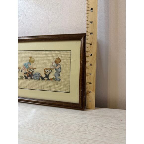 Vintage Framed Cross Stitch Classroom Homeschool Teacher 17.5Lx8W Cottagecore - Picture 8 of 8